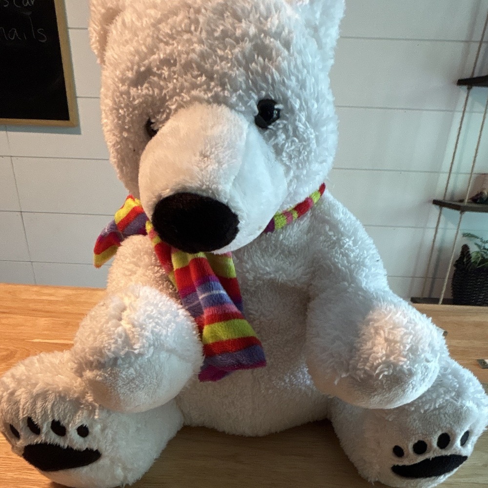Dan Dee Collector's Choice White Polar Bear Plush Multicolor Scarf 2009, 16"